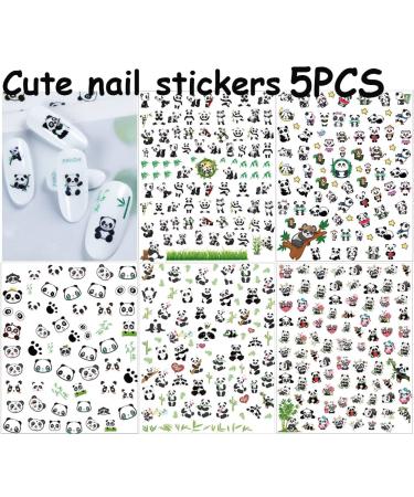 Panda Nail Stickers Decal - 5 Sheets 3D Self-Adhesive Cute Cartoon Nail Art Supplies for Women, Kids & Girls - Designer Manicure DIY Decorations - Buy Online on GoSupps.com