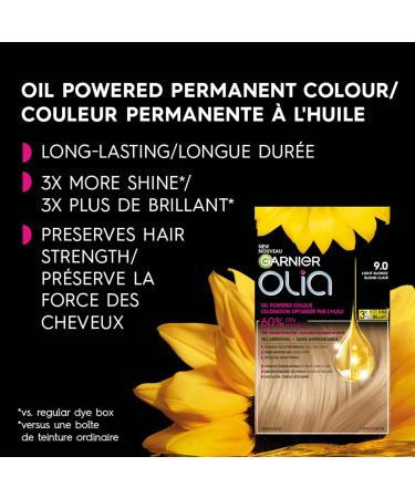 Garnier Olia Permanent Hair Dye Ammonia-Free Hair Color 9.0 Light Blonde Long-Lasting Hair Shine With 60% Oils 1 Application LIGHT / BLONDE SHADES 9.0 Light Blonde - Buy Online on GoSupps.com