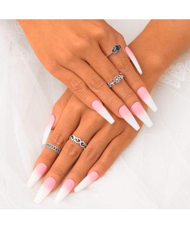 Buy Sethexy Matt Ballerina Long Coffin False Nails - 24 Pink Acrylic Press-On Nail Tips for Women & Girls | International Shipping - Buy Online on GoSupps.com