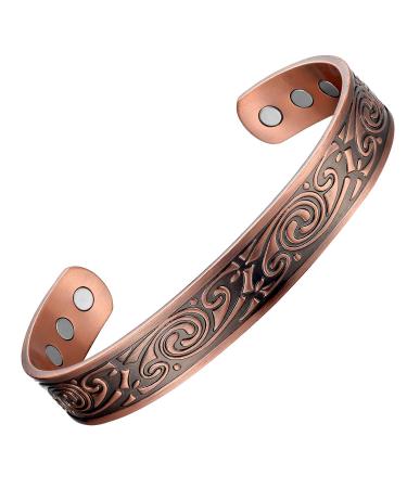 Mens Copper Bracelets Viking Pattern 99.9% Pure Copper Magnetic Bracelet 6.7inches with 6 Powerful Magnets for Effective Joint Pain Relief, Arthritis, RSI, Carpal Tunnel