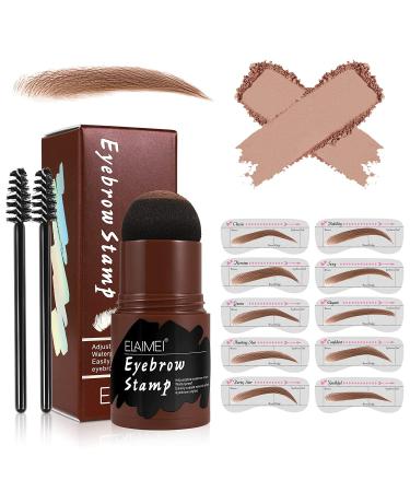 Eyebrow Stamp Stencil Kit  Professional Waterproof Adjustable Long Lasting Buildable Eyebrow Powder Stamp Makeup Tools with 10 Styles Reusable Eyebrow Stencils  2 Eyebrow Pen Brushes(Medium Brown) 13 Piece Set Medium Bro...