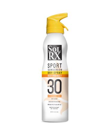 SolRX SPORT SPRAY SPF 30 Sunscreen Spray SPF30  Fragrance Free  Reef Safe Sunscreen  Broad Spectrum Sunscreen for Face and Body  Oxybenzone Free