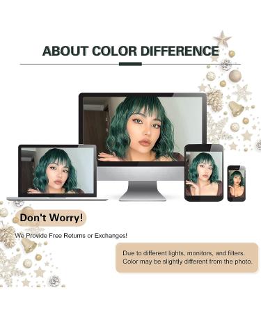 Noomby Dark Green Ombre Wavy Wig with Bangs - Synthetic Shoulder Length Green Wig for Women - Ideal for Daily or Party Use - Buy Online on GoSupps.com