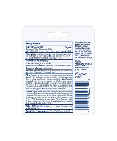 Banana Boat Aloe Vera Lip Balm SPF 45 with Vitamin E - Pack of 2 - .15 oz - Buy Online on GoSupps.com