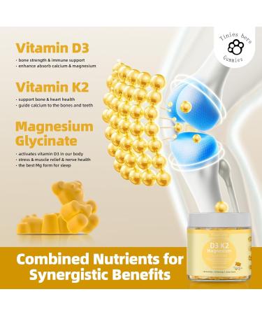 Magnesium Glycinate Gummies 500mg D3 K2 Magnesium Gummies for Adults Kids Highly Absorbent Support Calcium & Bone Stress & Muscle Relief Immune Non-GMO Gluten-Free Vegan Sugar Free Lemon 120 60 Count (Pack of 2) - Buy Online on GoSupps.com