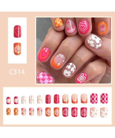 Buy Pink Press On Nails | Rainbow Flower French Tips | 24Pcs Summer Acrylic Stick On Nails for Women & Girls - Buy Online on GoSupps.com
