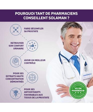 SOLAMAN Prostate Protection and Urinary Comfort. - Dwarf Palm and other Natural Active Ingredients validated by 8 Clinical Studies - 60 vegan capsules. French laboratory SOLAGE - Buy Online on GoSupps.com