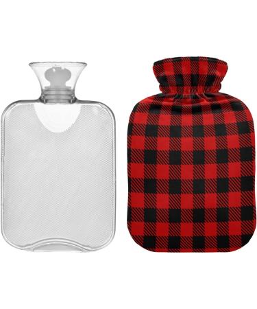 Black Red Buffalo Plaid Hot Water Bottle - Pain Relief for Neck & Shoulders 1L | Warm Feet & Bed Comfort - Buy Online on GoSupps.com