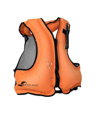 OMOUBOI Inflatable Snorkel Vest for Adult, Floatage Buoyancy Aid Swimming Vest Lightweight Kayak Diving Jackets for Snorkeling with Leg Straps Suitable for 90-220 lbs Outside Water Fun orange