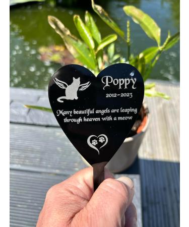 KC Laser Crafts Personalised Pet Cat Animal Memorial Grave Memorial Cat Memorial Garden Plaque Black Acrylic Grave Marker Stake with Clear Rhinestone Diamonte - Buy Online on GoSupps.com