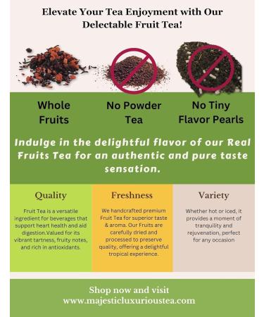 Majestic Tea_ HAWAIIAN BREEZE | Fruit Tea | Summer Refresher | Premium Loose Fruit Tea | Caffeine Free 100%| No Sugar Added Sweetened By Organic Stevia Leaf | Natural Ingredients | Tasty Either Hot or Iced | Brews Up to 35 Cups | 100g Fruit Tea. - Buy Online on GoSupps.com