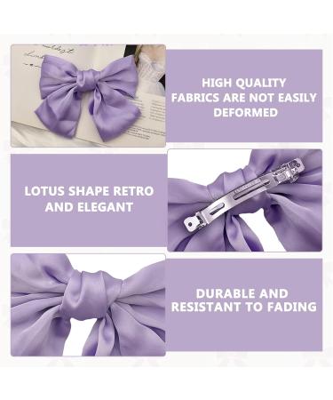 Bow Hair Clip 2PCS Hair Bows for Women Big Bowknot Hairpin French Bow Hair Clips with Ribbon Solid Color Hair Barrette Hair Bow Clips Soft Satin Silky Hair Bows for Women Girls(Black+Purple) - Buy Online on GoSupps.com