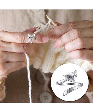 Adjustable Knitting Loop Crochet Ring Set - 8 Pcs Silver Braided Metal Yarn Holder and Finger Thimble for Crafts - Buy Online on GoSupps.com