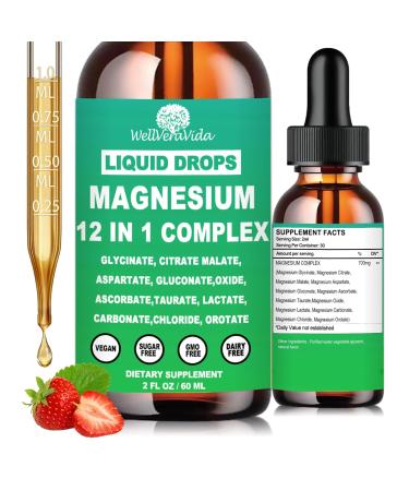 Magnesium Complex 700mg 12 in 1 Magnesium Supplement with Glycinate Citrate Malate Oxide Taurate Aspartate Orotate Magnesium Relaxation Muscle Sleep Support High Absorption Liquid Magnesium Vegan