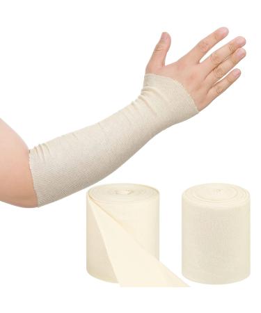Cotton Stockinette Tubular Bandage 11 Yard Comfortable Arm Leg Knee Stockinette Tubing Reusable Elastic Bandage Sleeve for Ankles and Elbows (2 Rolls  4 Inch) 2 4 Inch