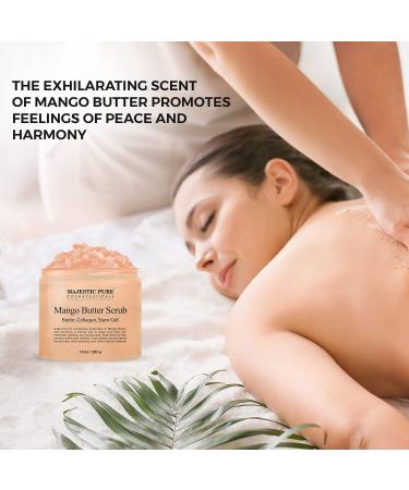 Majestic Pure Mango Butter Body Scrub - Exfoliating Salt Scrub with Biotin, Collagen & Stem Cell - 10 oz Natural Skin Care for Smooth, Moisturized Skin - Buy Online on GoSupps.com