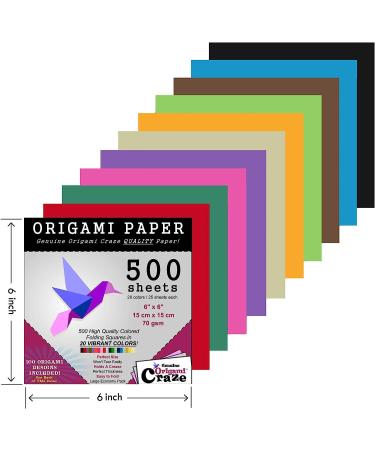 Origami Craze Paper 500 Sheets - Premium Quality for Arts and Crafts - 6-inch Square Sheets - 20 Vivid Colors - Includes 100 Design E-Book - Buy Online on GoSupps.com