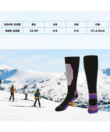 Cosmos Over the Calf Ski Socks - Warm Cotton Socks for Winter Sports (Black & Purple) - Buy Online on GoSupps.com