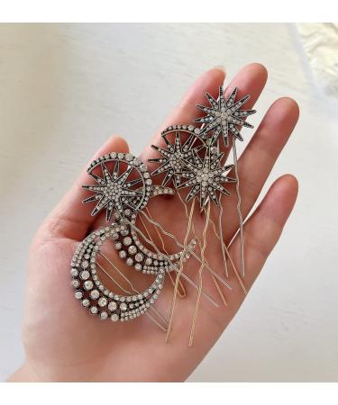 6PCS Metal Hair Forks - Moon & Star Rhinestone Hair Sticks for Women | Hair Accessories for Thin Thick Hair - Buy Online on GoSupps.com