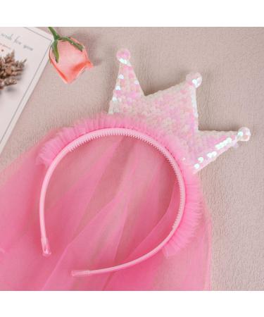Girls Hairband with Veil Hair Hoop Tiara Lightweight Crown Purple Headpiece Princess Wedding Party Bridesmaid Birthday Party Carnival Hair Accessories for Little Girls Children Kids Pink - Buy Online on GoSupps.com