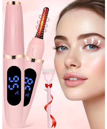 Heated Eyelash Curlers - Eye Lash Curler Heat - Mini Electric Eyelash Curler with LED Display 3 Temp Settings USB Rechargeable Natural Curling 24H Long Lasting for Women Makeup Tools Gifts Pink
