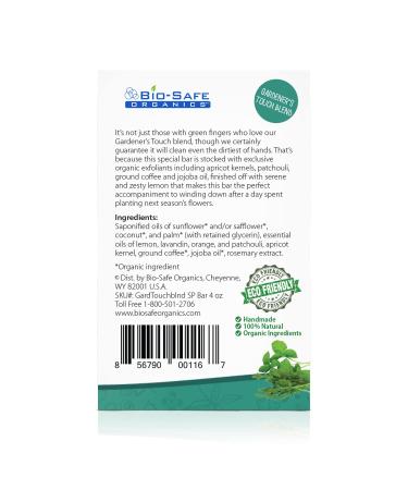 Organic All Natural Handmade Gardener's Touch Exfoliating Body Soap Shampoo Bar | Apricot Kernels Coffee & Jojoba | Anti-Bacterial GMO-Free & Chemical-Free | Luxurious & Moisturizing | USA Made - 4 oz by Bio-Safe Organics - Buy Online on GoSupps.com