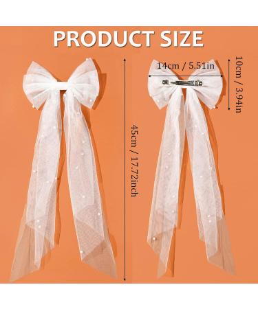 Wedding Bridal Bow Veil Hair Clip Large Bowknot Lace Hair Barrettes with Pearl French Vintage White Veil Hair Grips Bridesmaid Hair Accessories for Party Gift Girls Women - Buy Online on GoSupps.com