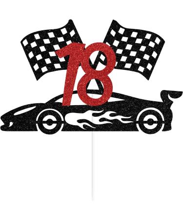Sriburcio Black Glitter Race Car 18 Cake Topper Happy 18th Birthday/Cheer to 18 Years Race Car Themed 18th Birthday Party Decorations - Buy Online on GoSupps.com