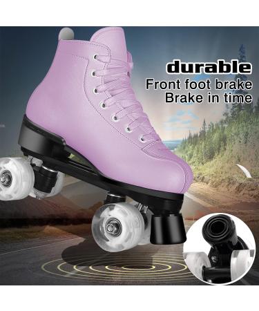 PERZCARE Shiny Purple Flash Wheel Roller Skates for Women & Girls - Double Row 4 Wheels Quad Skates for Teens/Adults - Indoor/Outdoor High-top PU Leather Skates - US Women 5.5/US Men 4/EU 36/UK 3.5 - Buy Online on GoSupps.com