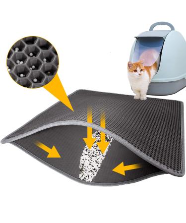 LeToo Cat Litter Mat Trapping for Litter Box, No-Toxic & Super Size, Urine & Waterproof, Honeycomb Double Layer Anti Tracking Kitty Mats, No Phthalate, Washable Easy Clean 24" x 15" Grey