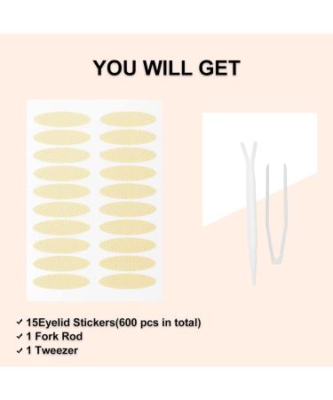 VOCOSTE Double Eyelid Stickers - 600 Pcs Invisible Eye Lift Tape with Tweezers & Fork | Perfect for Single Asymmetrical & Droopy Eyes - Beige - Buy Online on GoSupps.com