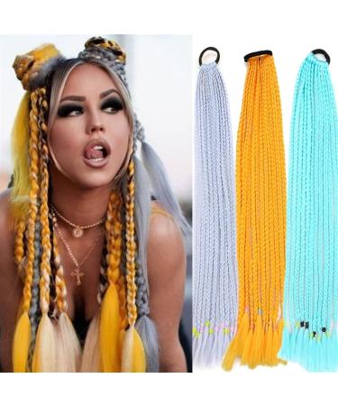 Ponytail Extensions 60CM Colorful Mixed Braid Hairpieces for Girls Kids Dress Beautification Ornament Synthetic Rubber Band Twist Braid Ponytail Extension for Women(Color:0035) 24inch 0035 - Buy Online on GoSupps.com