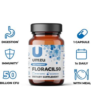 UMZU Floracil50 Daily Probiotic Supplement - 8 Gut-Healthy Bacteria Strains - 1 Month Supply - Buy Online on GoSupps.com