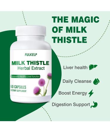 FULKELP Organic Milk Thistle Supplement 750mg Milk Thistle Extract for Liver Support Herbal Liver Supplement Non-GMO Gluten-Free - 60 Capsules - Buy Online on GoSupps.com