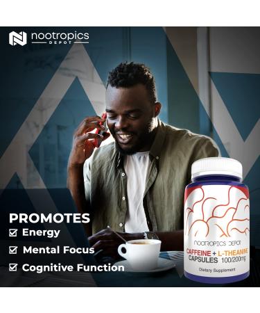 Caffeine L-Theanine Capsules 180 Pills | Nootropic Brain Booster with 100mg Caffeine & 200mg L-Theanine | Energy Supplement for Mental Focus & Alertness | Tea Alternative - 180 Count - Buy Online on GoSupps.com