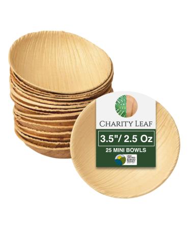 Charity Leaf Disposable Palm Leaf 3.5" Round Mini Bowl (25 pcs) Dipping Bowls | Bamboo Like| All Natural and Biodegradable | Charcuterie Boards, BBQs, and Parties 3.5" Round Bowls (25 pcs)