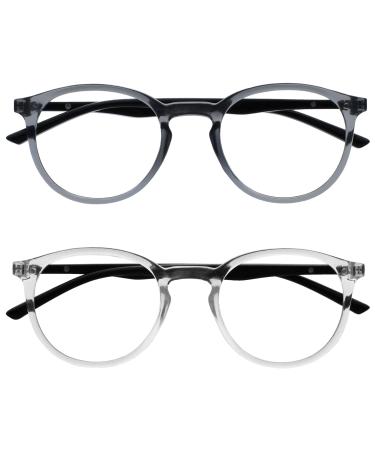 Opulize met 2 Pack reading glasses big round gray clear men's ladies spring hinges rr60-7c +0.00 gray black arms / clear black arms +0.00 diopters - Buy Online on GoSupps.com