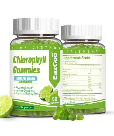 EAZGOO Chlorophyll Gummies for Body Odor Deodorant* 2 Pack Sugar Free Chewable Chlorophyll for Immune Support Women Vegan 120 Count (Lemon)