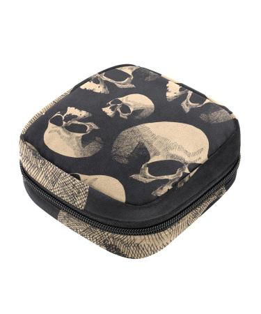 Hand-drawn women's binding bags with dead heads menstrual pad bag portable menstrual cup pocket with zipper for teenagers girls women women