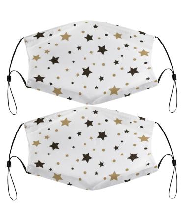 HDFGD Face Masks Stars Golden Black Reusable Dustproof Face Mask For Adult Men Women 2 PCS