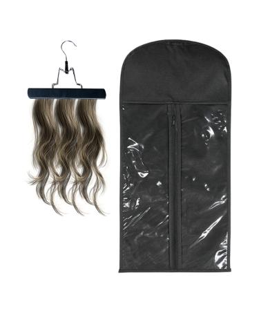 Wig Holder Hairpieces Storage Holder - Hairpieces Storage Holder Hair Extension Storage Bag with Hanger Wig Bag for Travel Women Hair Black