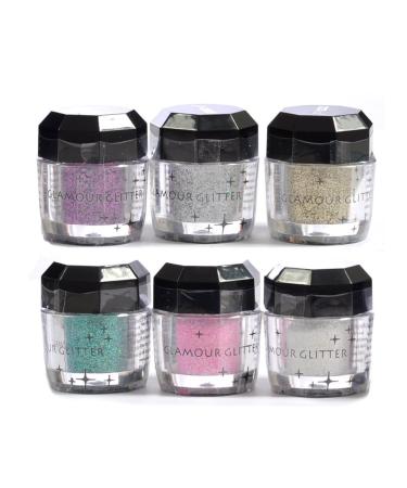 Glomour Glitter For Makeup Eye Shadow Face Nails 6 Pcs