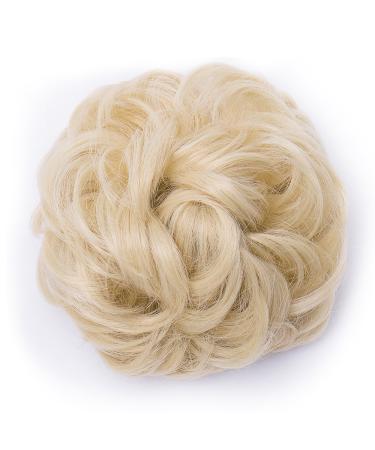 Hair Tie Bun Extensions - #613C Bleached Blonde Updo with Elastic Band | Natural Thickness Hairpiece - Buy Online on GoSupps.com