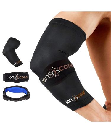 ionocore Tennis & Golf Elbow Support Protection System for Men & Women - Copper Compression Sleeve & Tennis Elbow Support Strap - Pain Relief & Recovery for Tennis Elbow Golfers Elbow Gym & Sports SMALL: 8" - 10"