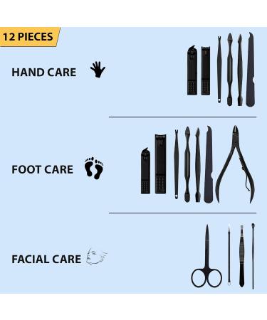 iSOUL 12Pcs Stainless Steel Nail Clippers Manicure Set - Professional Grooming Kit for Thick Nails, Cuticle Remover, Toe Nail Care - Male/Female Pedicure Tool - Buy Online on GoSupps.com