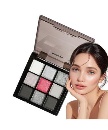 ccuzs Grey Shimmer Eyeshadow Palette Silver Metallics Eye Shadow High Pigmented Long-Lasting 9 Blendable Colors for Party Cosplay Night Out Easy Achieve Seamless 7 g Multicoloured