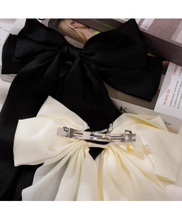 RosewineC 2 PCS Bow Hair Clips with Satin Tail - Black & White French Automatic Barrettes for Women and Girls - Buy Online on GoSupps.com