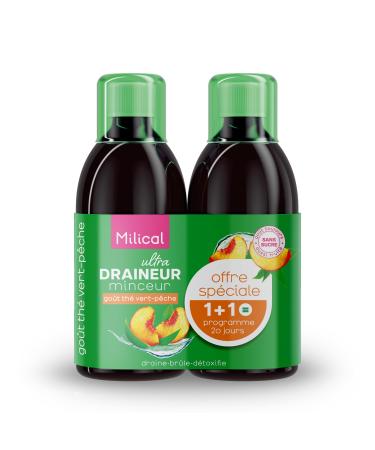 Draineur Ultra | Lot de 2 Flacons de 500 ml | Affine la Silhouette | Laboratoire Milical (Th Vert - P che)