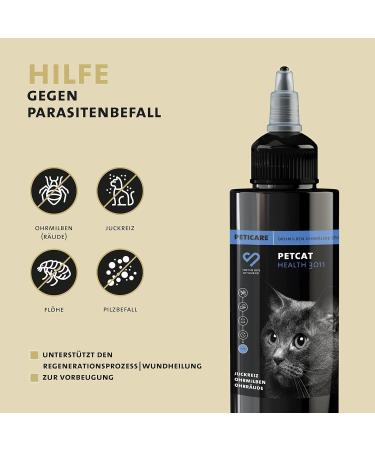 Peticare Anti-Parasite Ear Treatment for Cats | Relieves Itching & Promotes Healing | Long-Lasting PRS System | 250 ml - PETCAT Health 3011 - Buy Online on GoSupps.com