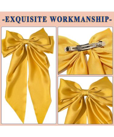 ZhongShuang Yellow Hair Bow Yellow Big Hair Bows for Women Solid Color Bow Hair Clips with Long Ribbon French Barrette Clip Soft Satin Silky Hair Bows Cute Gifts for Women Girls - Buy Online on GoSupps.com